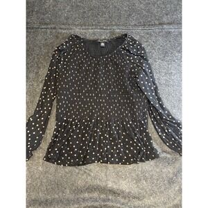 A Love Story Womens Top XL Black Brown Polka Dot Long Sleeve Sheer Ruched 0579